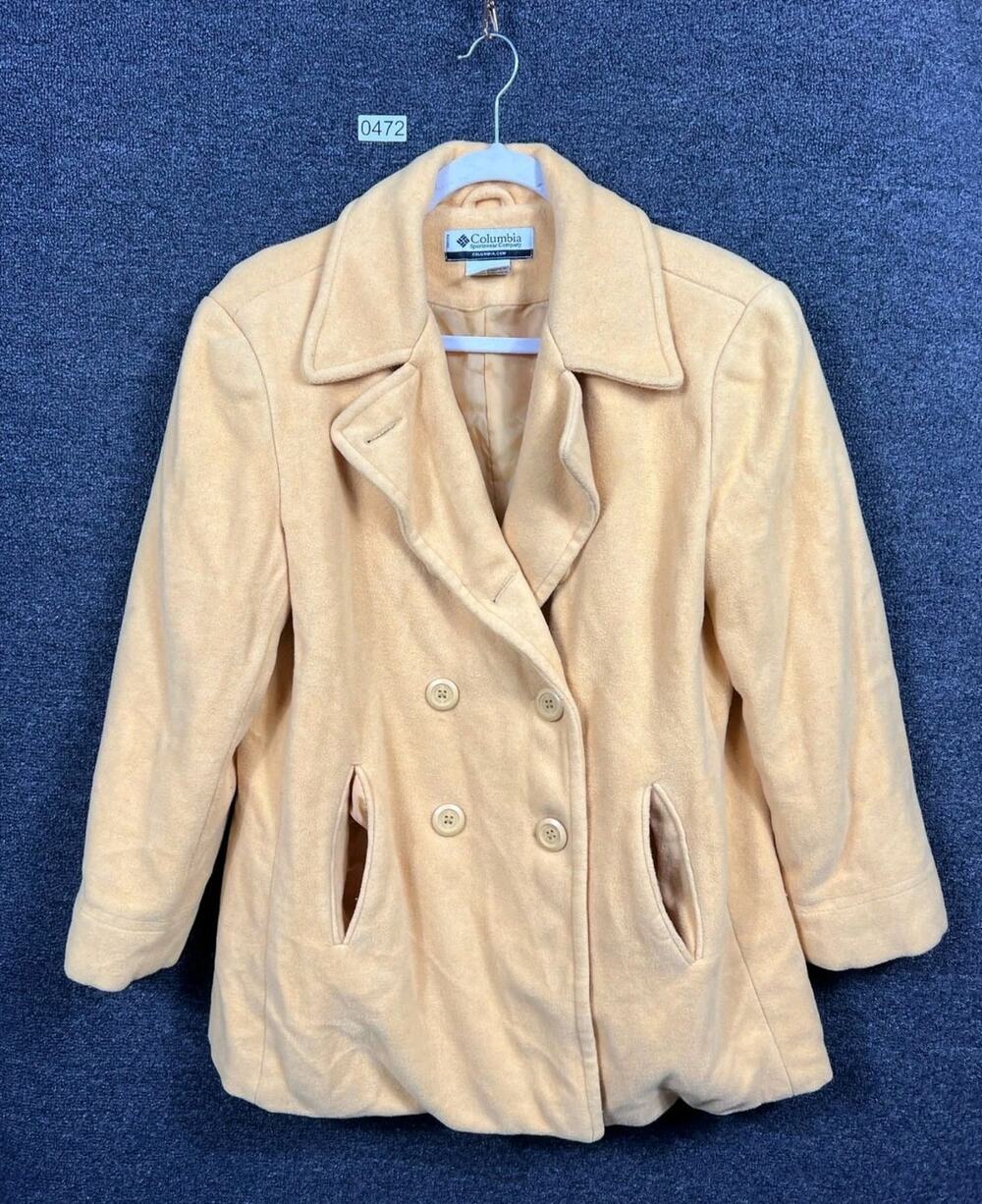 Columbia Pea Coat Women's XL Yellow Double Breasted Side Pockets Classic Outdoor